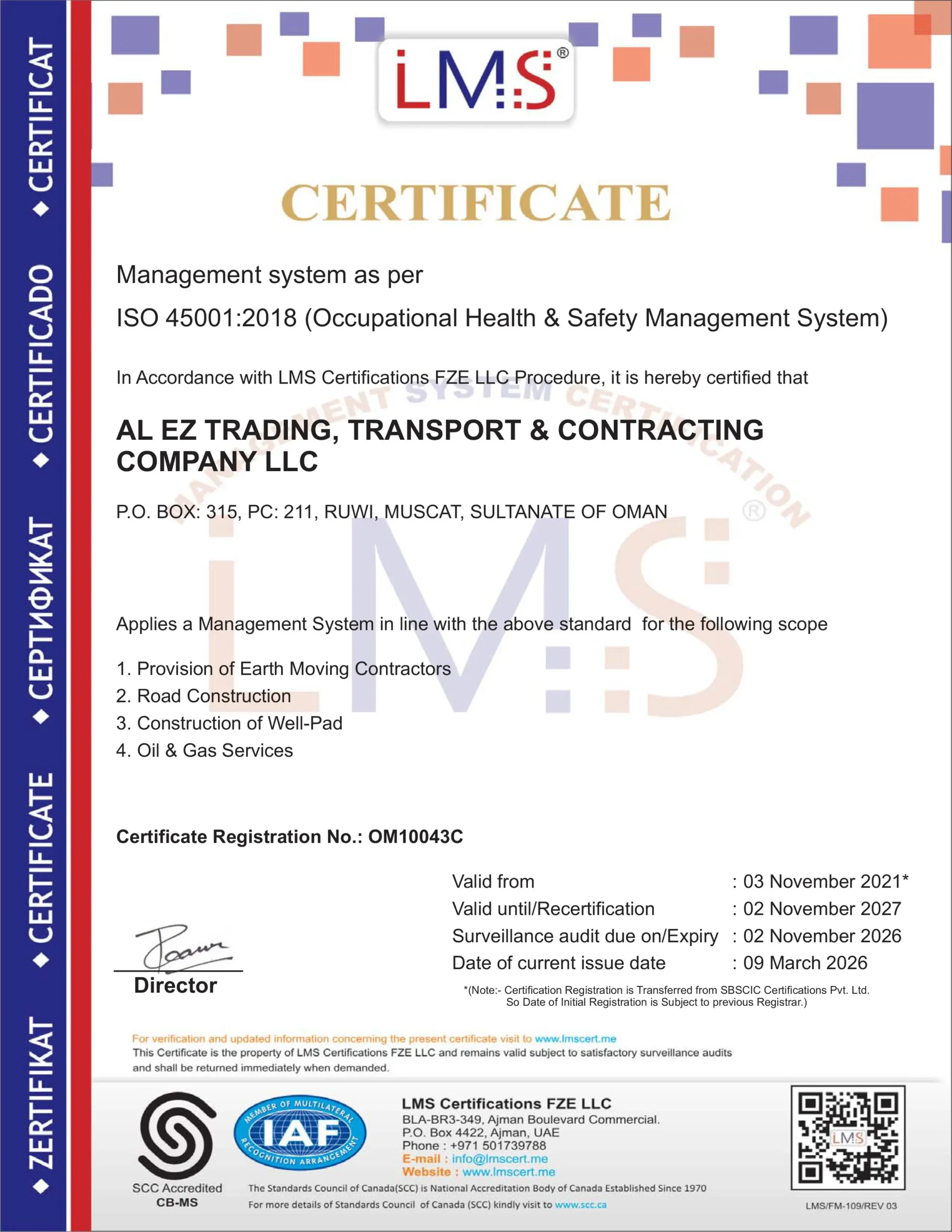 ISO 14001:2015 Certificate valid until 2027