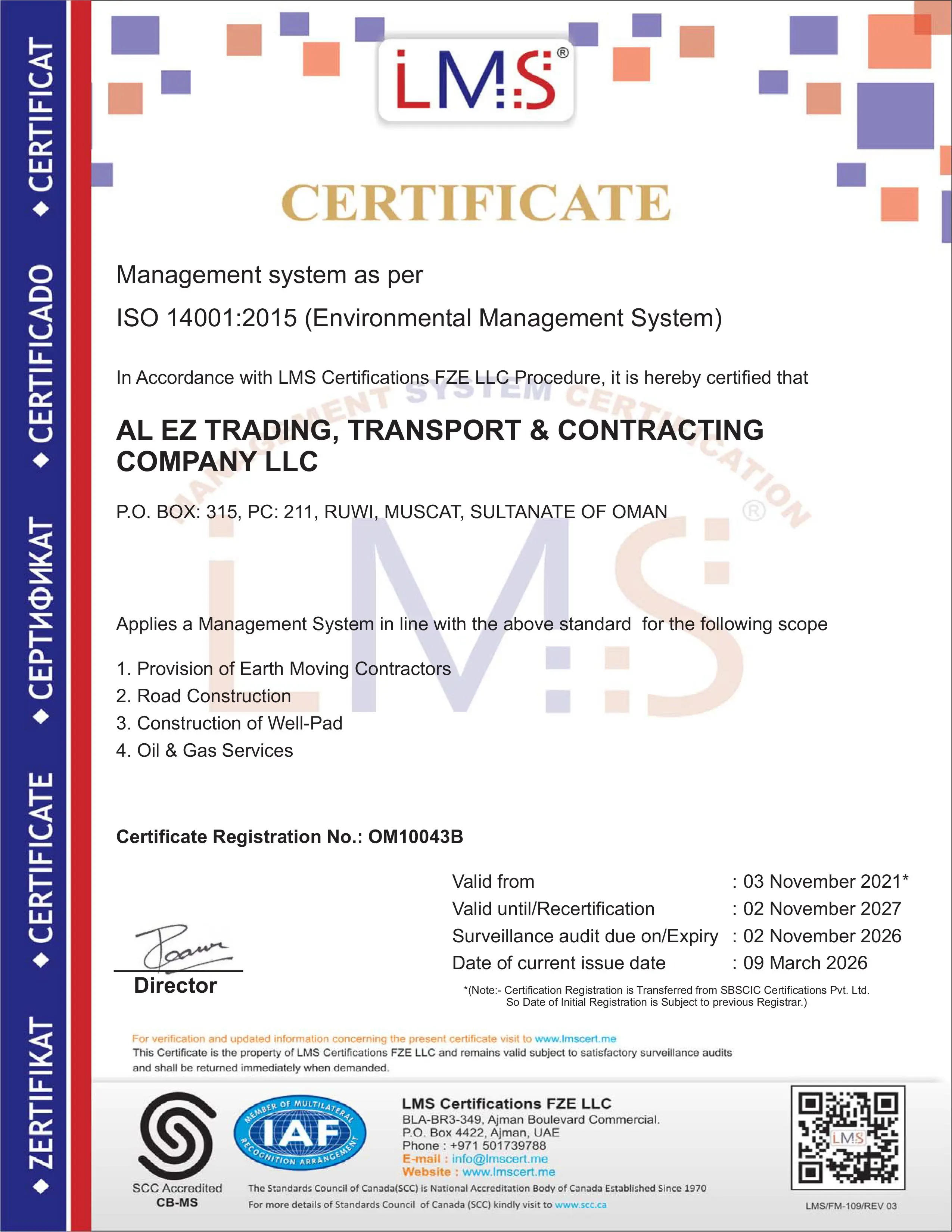ISO 45001:2018 Certificate valid until 2027